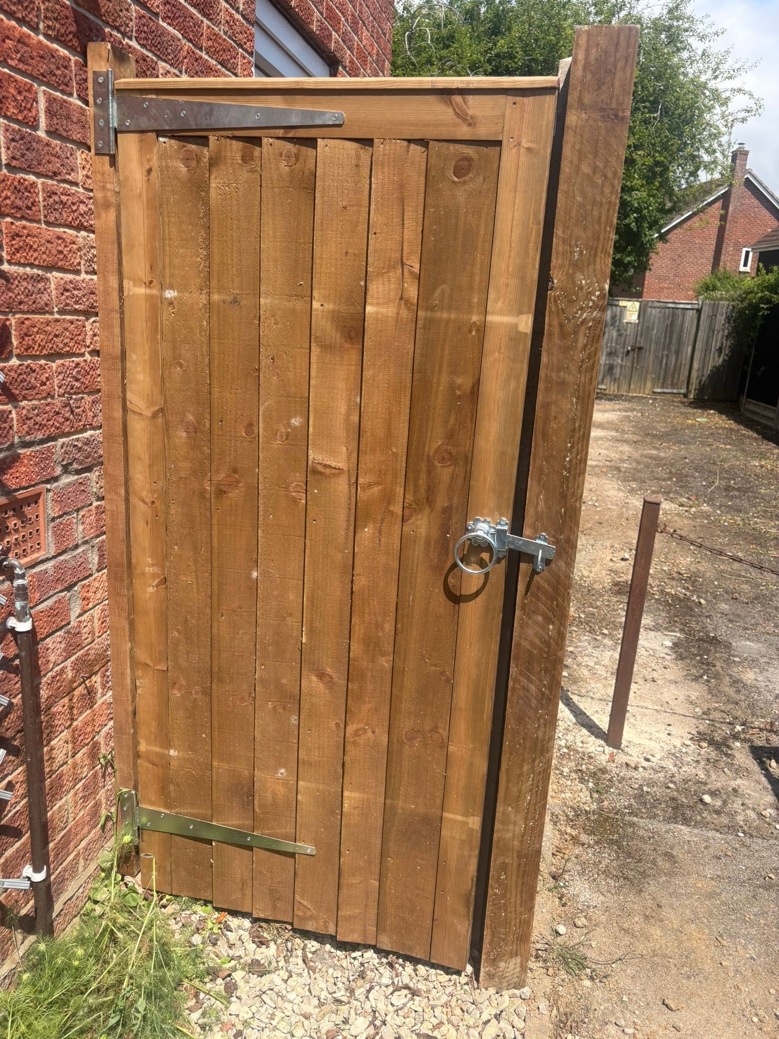 Wooden side access gate with secure latch